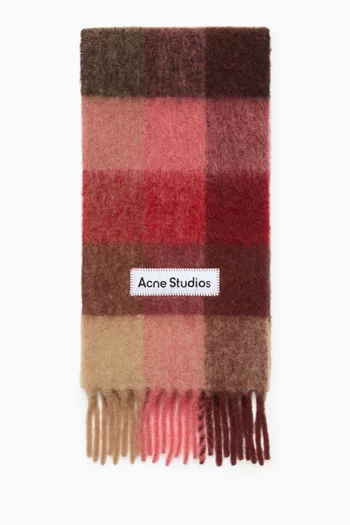 Logo Checked Scarf in Mohair-blend
