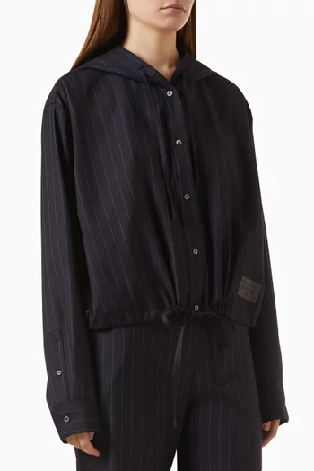 Pinstripe Hooded Overshirt in Wool
