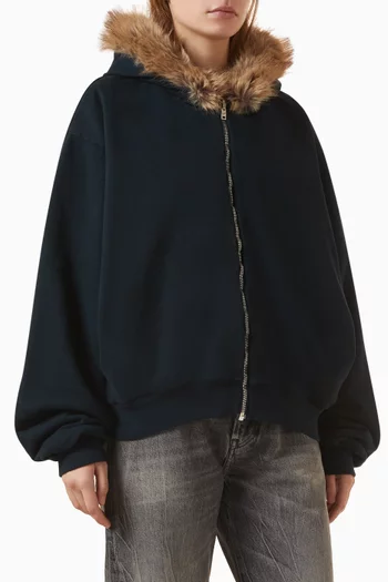 Faux Fur Hoodie in Cotton-fleece