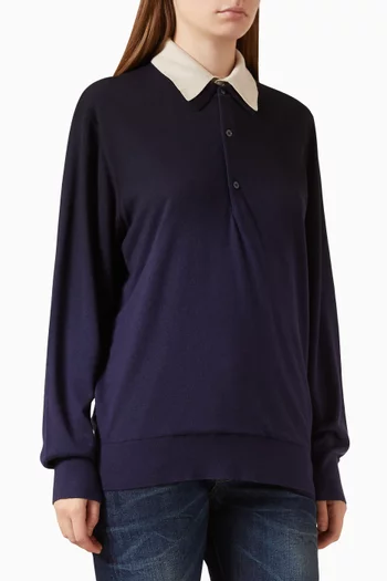 Asymmetric Double-collar Polo Sweater in Silk-blend