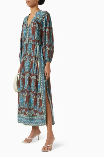 Calico Lace-up Smock Dress