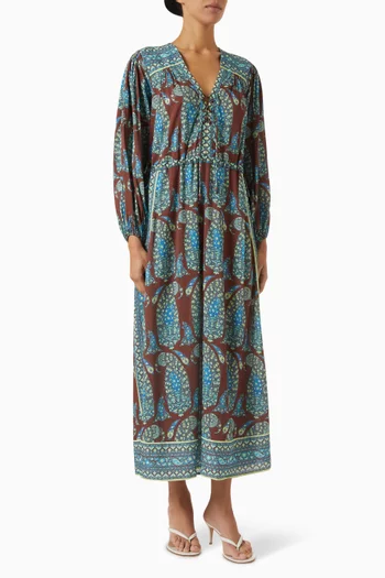 Calico Lace-up Smock Dress
