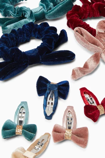 Bow Scrunchie & Hair Clips Set in Velvet