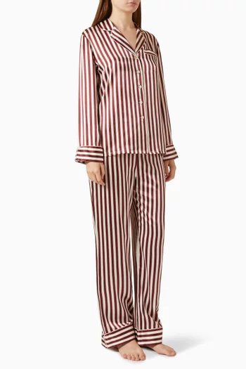 Lila Striped Pyjama Set in Silk-satin