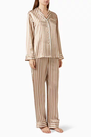 Lila Striped Pyjama Set in Silk-satin