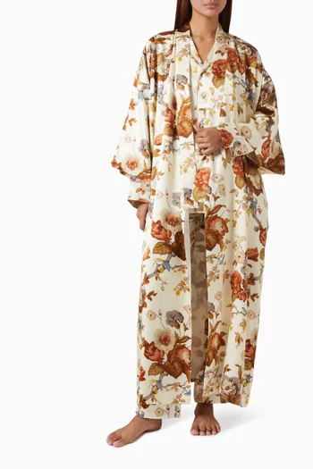 Queenie Floral Robe in Silk-satin