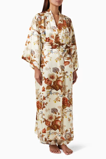Queenie Floral Robe in Silk-satin
