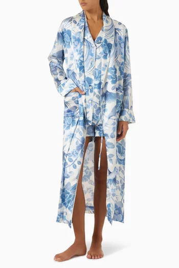 Tropical Shawl Robe in Silk Satin