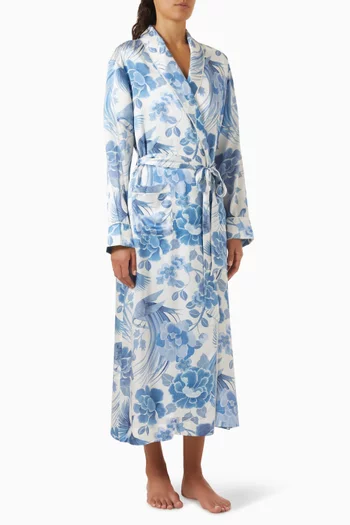 Tropical Shawl Robe in Silk Satin