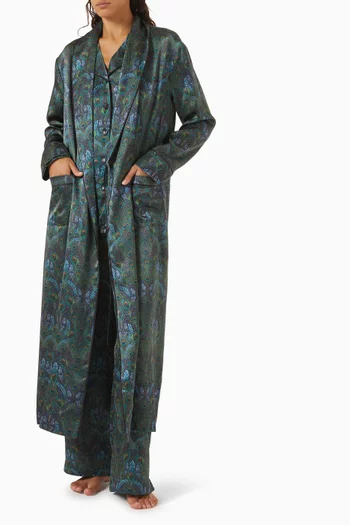 Peacock Manor Robe in Silk Satin