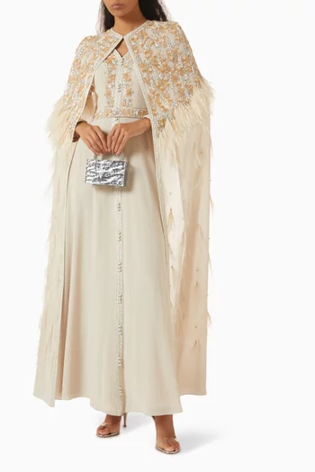 Feather-trim Embellished Kaftan Maxi Dress
