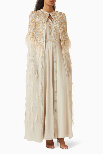 Feather-trim Embellished Kaftan Maxi Dress