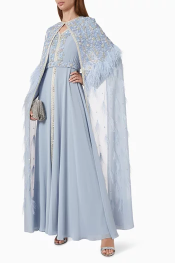 Feather-trim Embellished Kaftan Maxi Dress