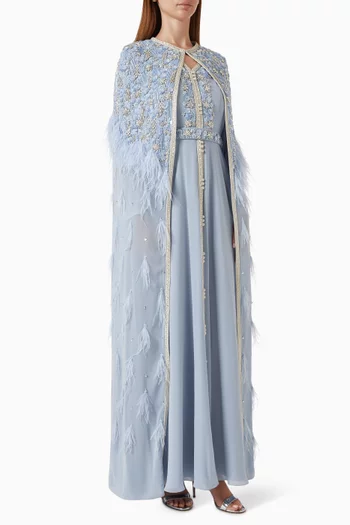 Feather-trim Embellished Kaftan Maxi Dress