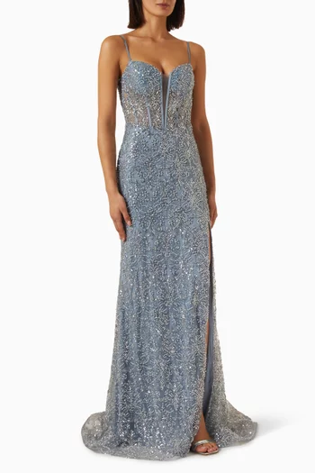 Beaded Slit Gown