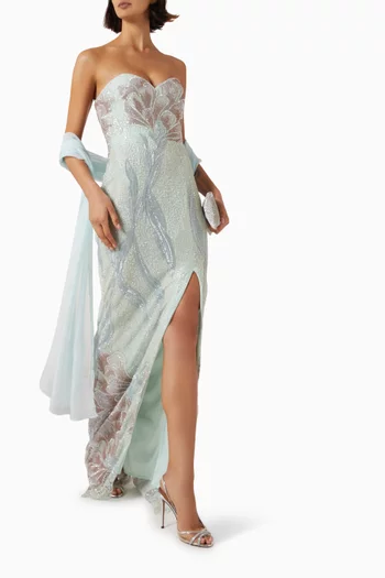 Sequin-embellished Strapless Gown