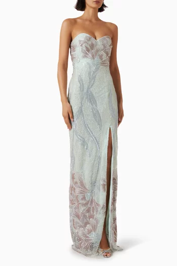 Sequin-embellished Strapless Gown