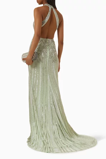 Bead-embellished Slit Gown