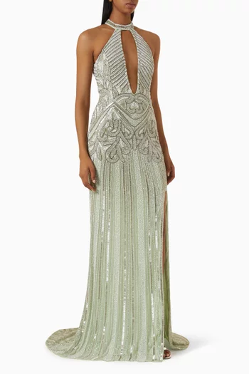 Bead-embellished Slit Gown
