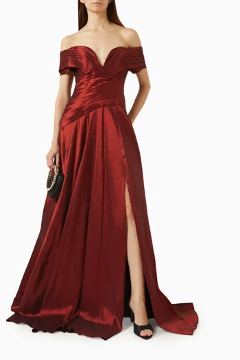 Off-shoulder Gown in Taffeta