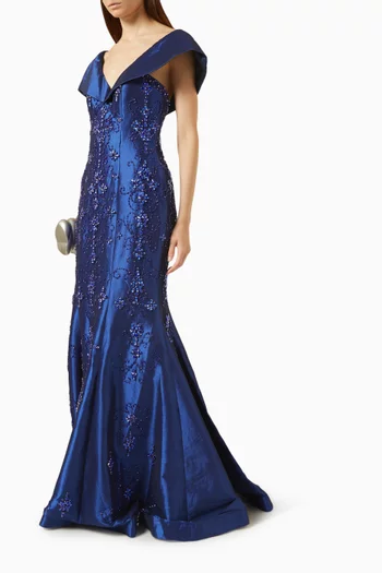 Off-shoulder Fishtail Gown in Mikado