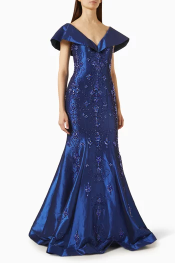 Off-shoulder Fishtail Gown in Mikado