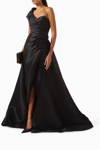 One-shoulder Ruffle Gown in Jersey