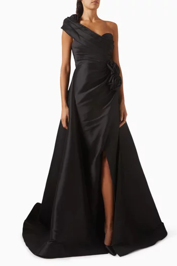 One-shoulder Ruffle Gown in Jersey