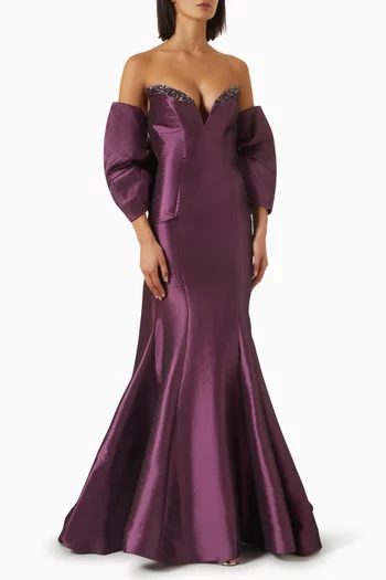 Embellished Strapless Gown in Taffeta