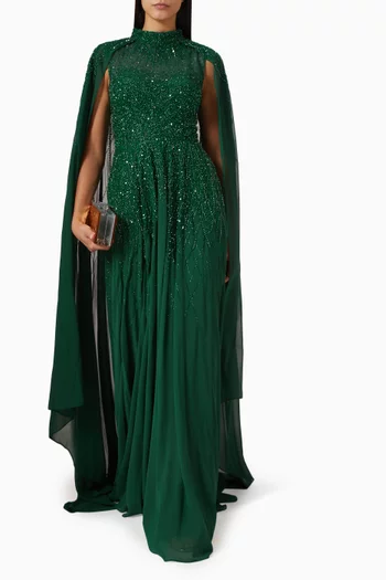 Embellished Cape Gown in Chiffon