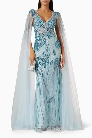 Beaded Cape Gown
