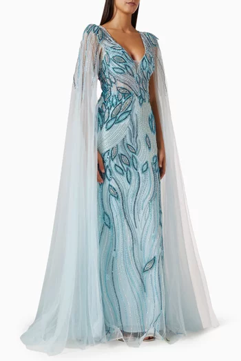 Beaded Cape Gown