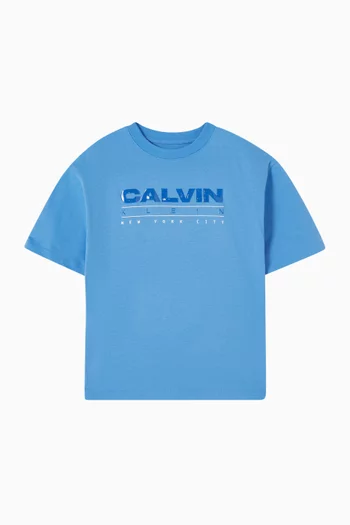تي شيرت بطبعة شعار الماركة قطن