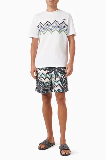 Mare Zig Zag Palm Print Long Swim Shorts