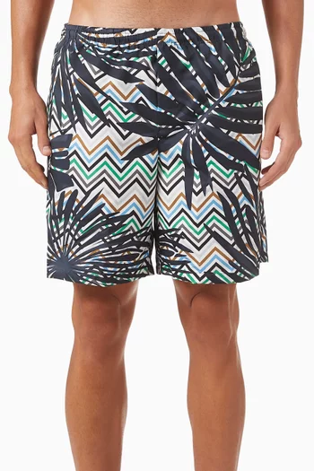 Mare Zig Zag Palm Print Long Swim Shorts
