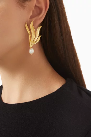 Sylva Pearl Drop Earrings in 24kt Gold-plated Metal