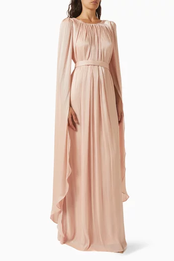 Cape-sleeves Gown in Silk-chiffon