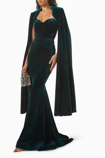 Enya Nora Cape Maxi Dress in Velvet
