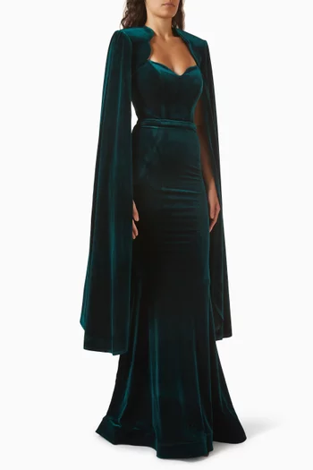 Enya Nora Cape Maxi Dress in Velvet
