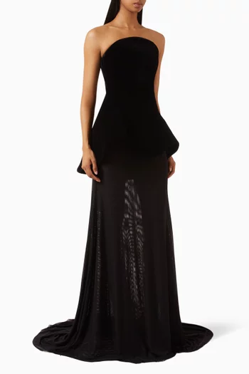 Strapless Curved Hem Gown