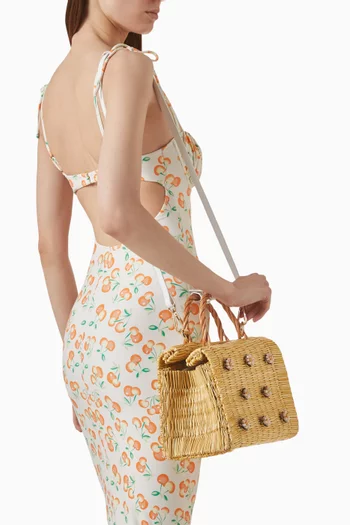 Medium Shella Top-handle Bag in Straw