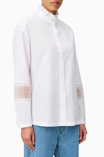 بلوزة بياقة بكشكش وأزرار قطن