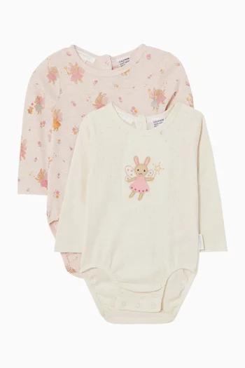 Little Fairies Print Bodysuit , Set of 2