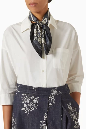 Printed Square Foulard Scarf in Silk-twill