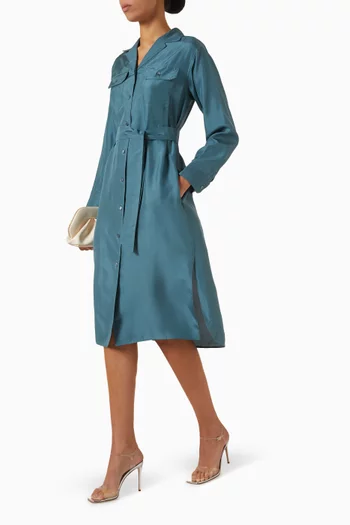 Flared Maxi Shirt Dress in Silk