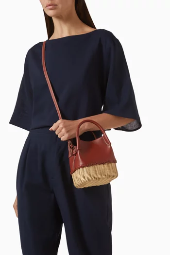 Micro Bale Bag in Calfskin & Rattan