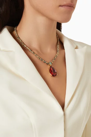Large Pear Crystal Drop Heishi Necklace