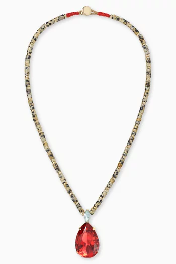 Large Pear Crystal Drop Heishi Necklace