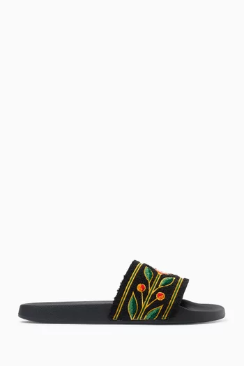 Embroidered Slides in Terry