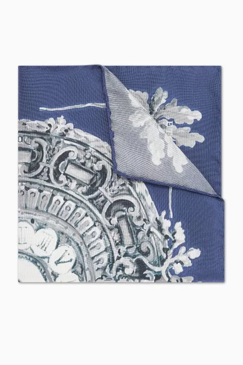 Clock Oxforf Pocket Square in Silk